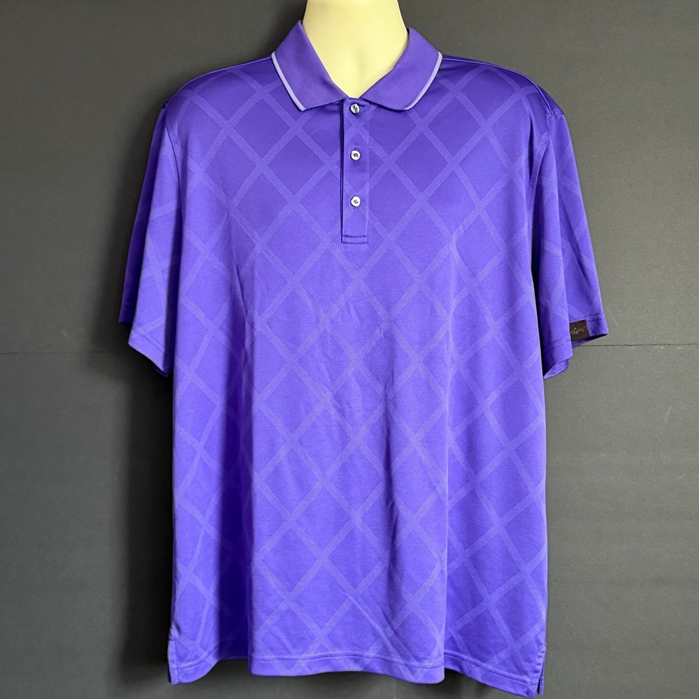 Greg Norman Tasso Elba Mens XL Purple Play Dry Diamond Grid Golf Polo Shirt